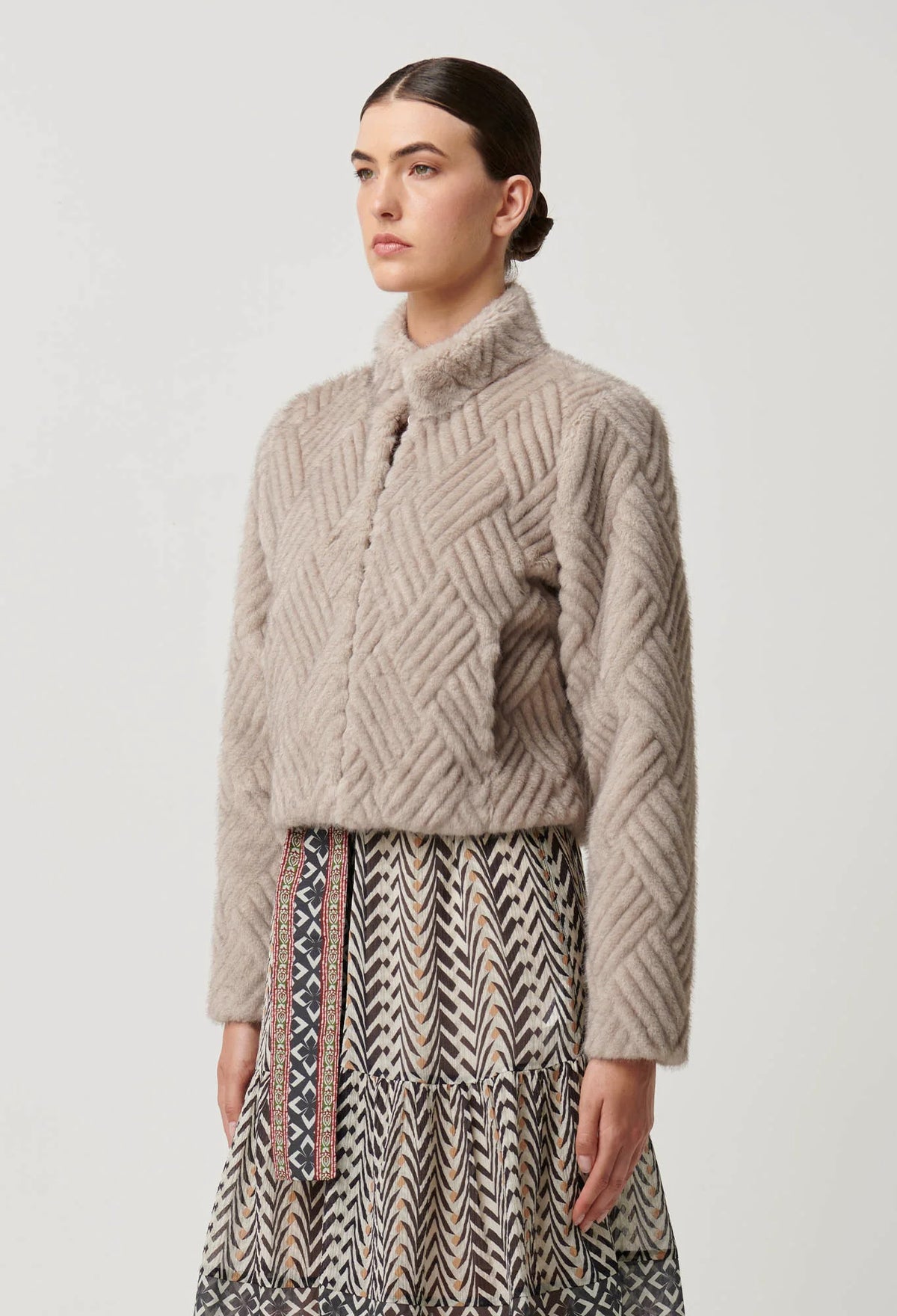 Clover Faux Fur Cropped Jacket - Oat