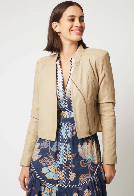 Lyra Leather Jacket - Oatmeal