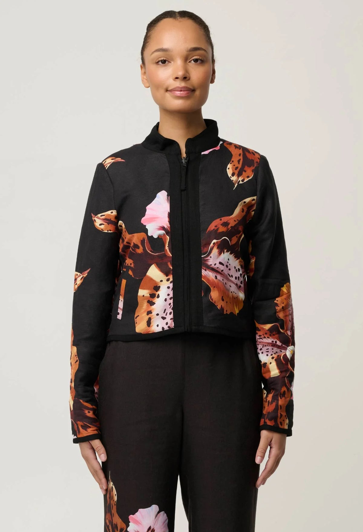 Delray Reversible Linen Viscose Jacket in Sunset Orchid/Noir Orchid