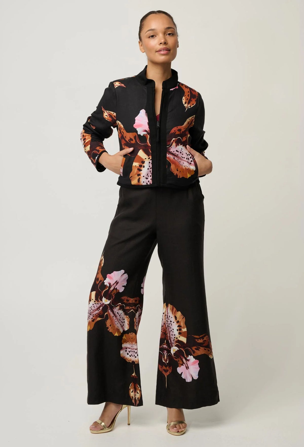 Delray Reversible Linen Jacket - Sunset Orchid/Noir Orchid