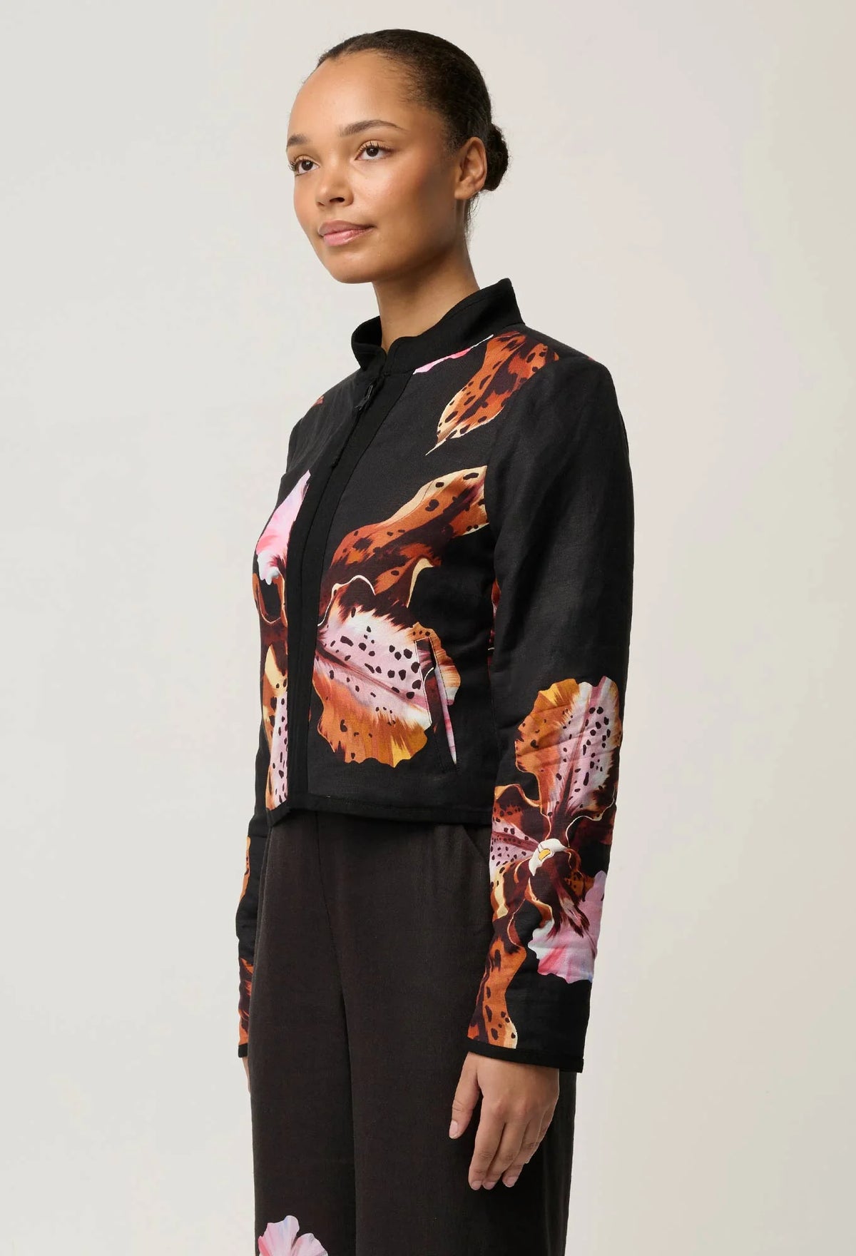 Delray Reversible Linen Jacket - Sunset Orchid/Noir Orchid