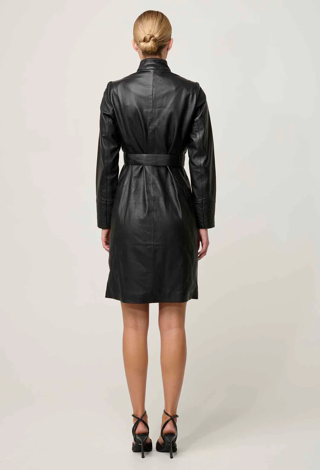 Leighton Leather Herringbone Coat - Onyx