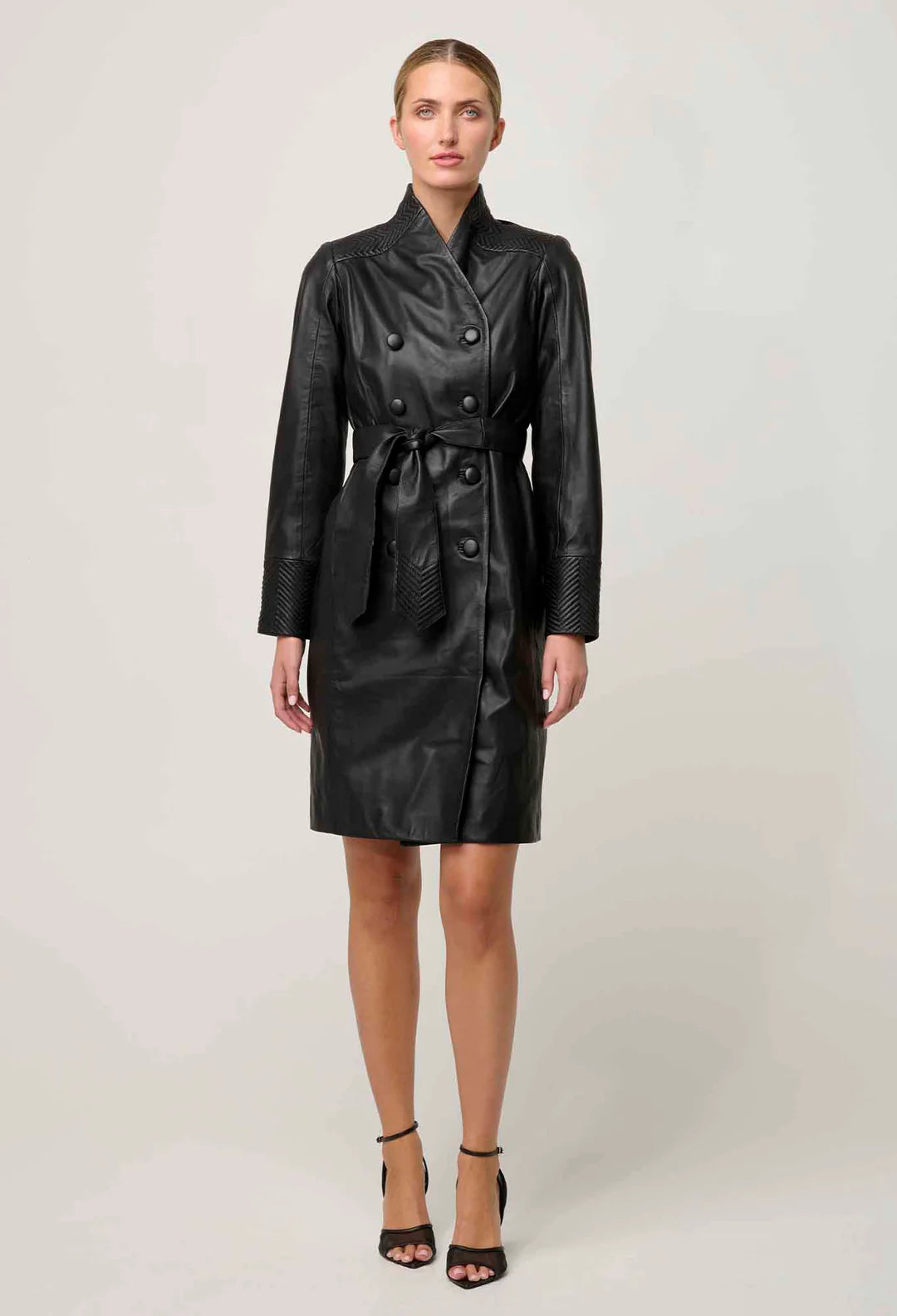 Leather Jacket With Herringbone Stitch Detailing