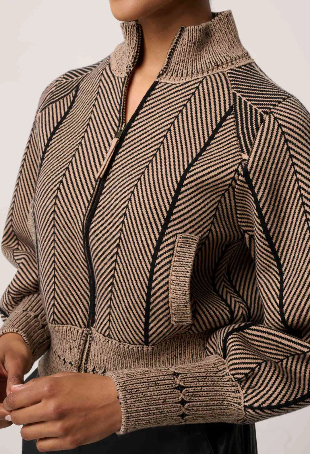 Jeanne Textured Bomber - Tan Chevron