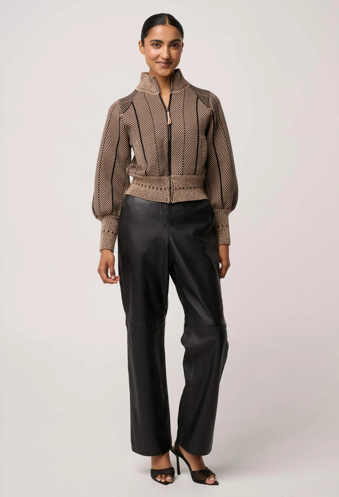 Jeanne Textured Bomber - Tan Chevron