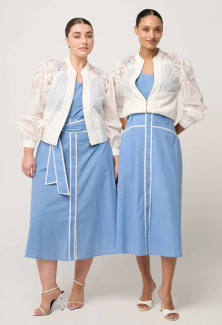 Selena Cotton Silk Bomber Jacket - Ivory