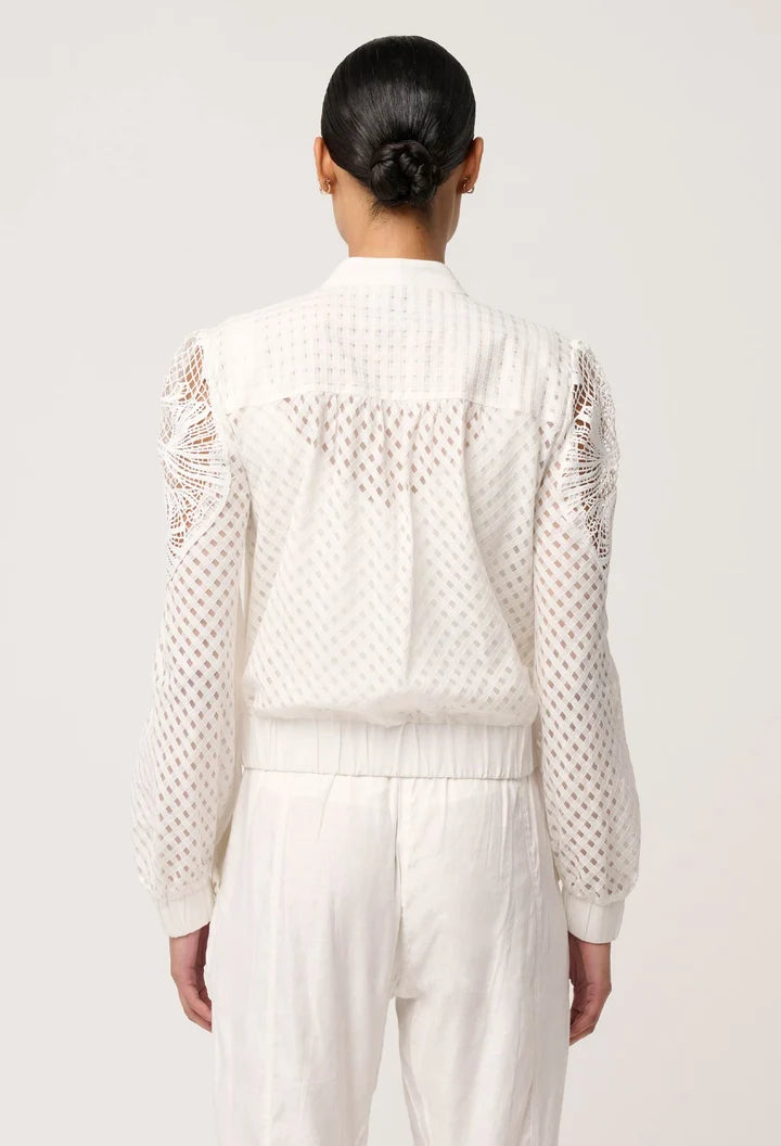 Selena Cotton Silk Bomber Jacket - Ivory