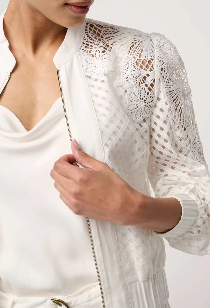 Selena Cotton Silk Bomber Jacket - Ivory