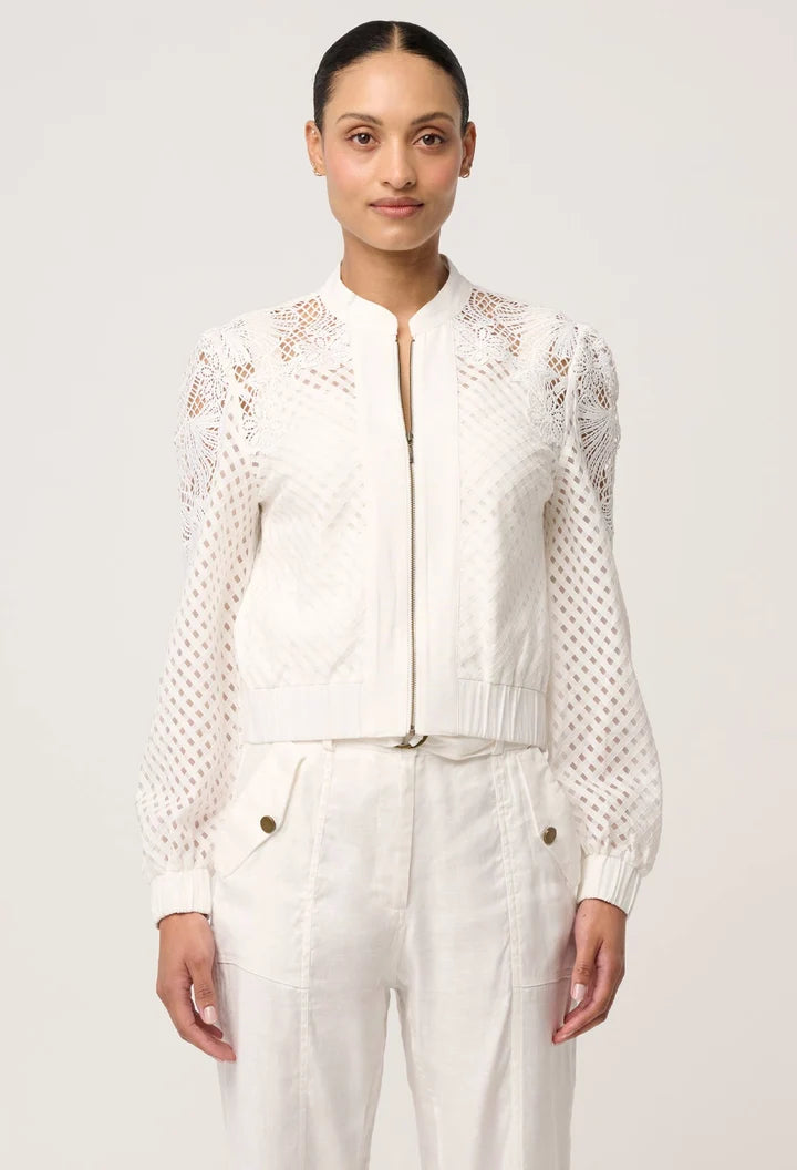 Selena Cotton Silk Bomber Jacket - Ivory