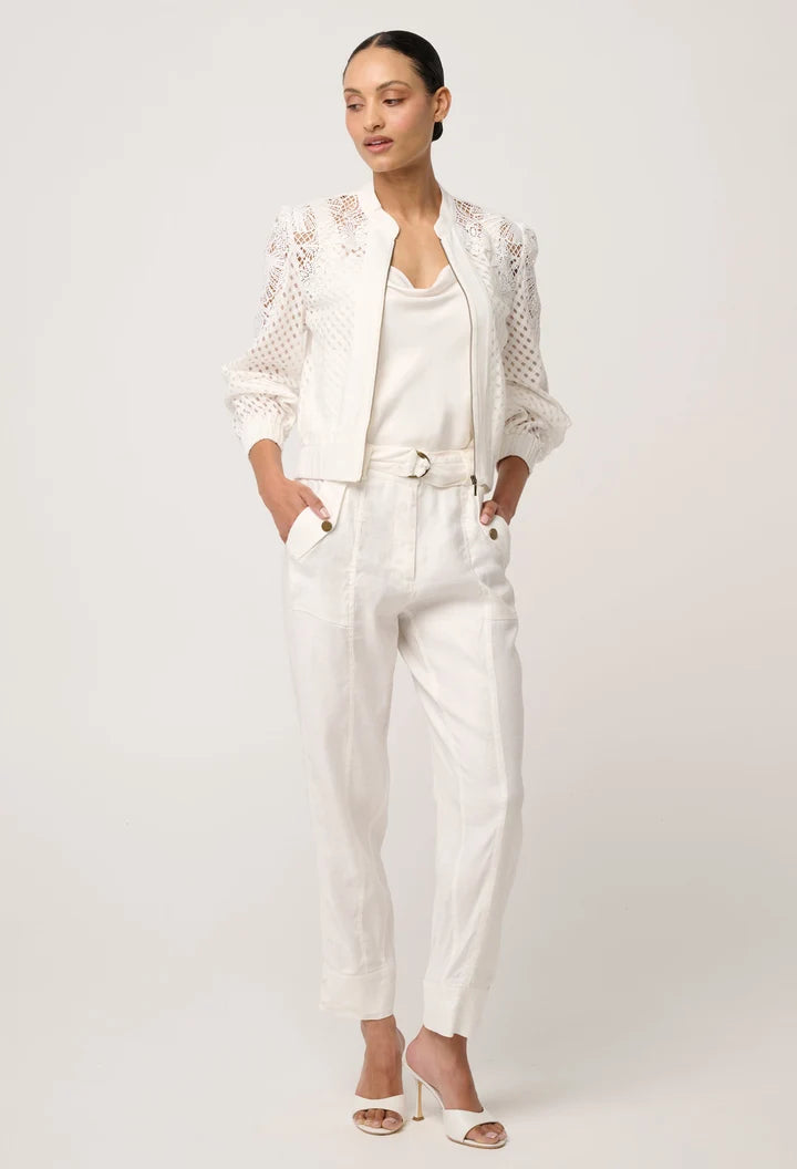 Selena Cotton Silk Bomber Jacket - Ivory