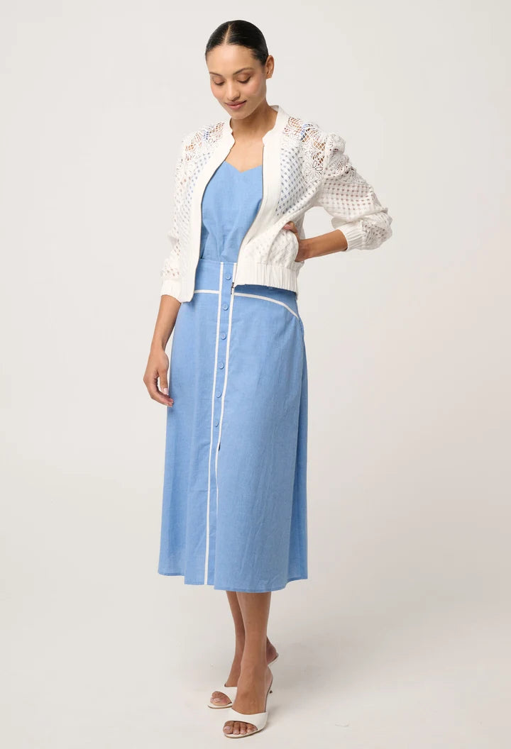 Selena Cotton Silk Bomber Jacket - Ivory