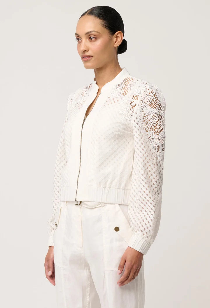 Selena Cotton Silk Bomber Jacket - Ivory
