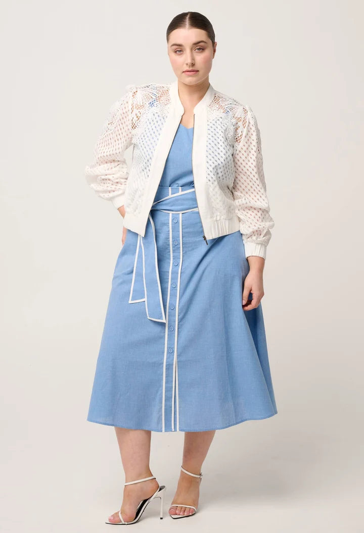 Selena Cotton Silk Bomber Jacket - Ivory