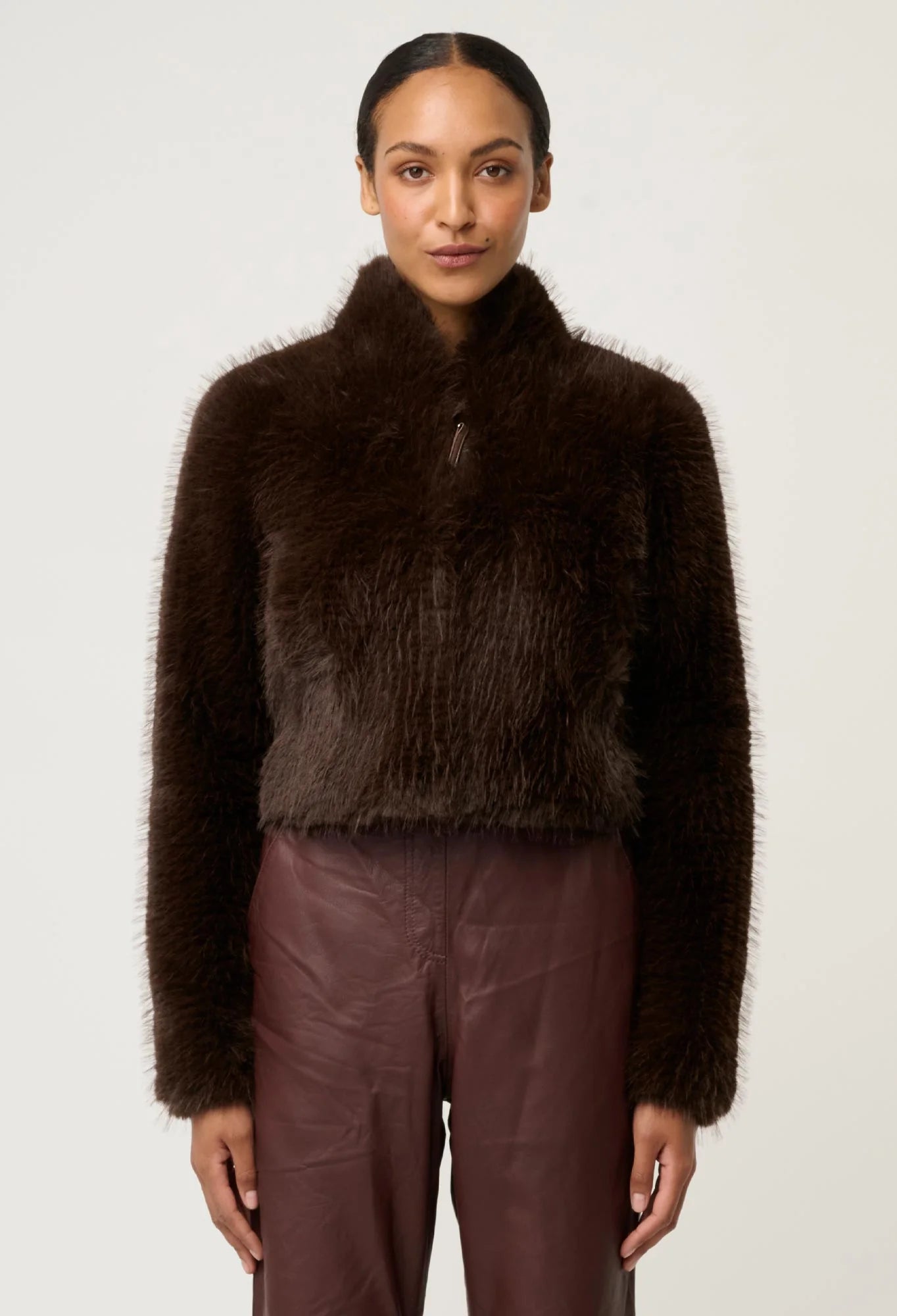 Zip through faux fur jacket