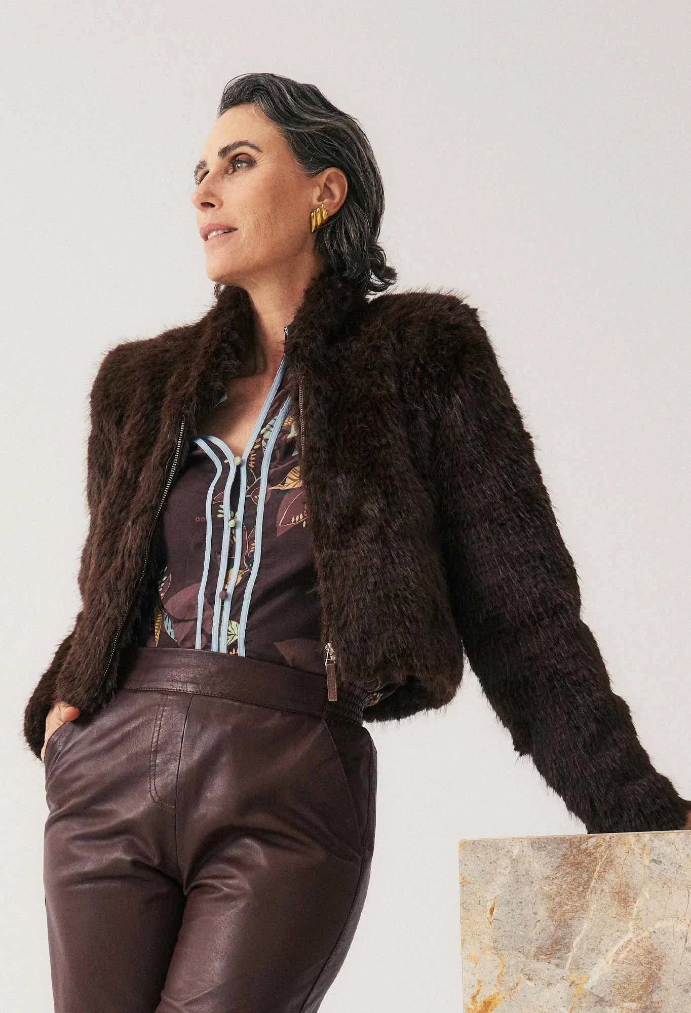 Zip through faux fur jacket