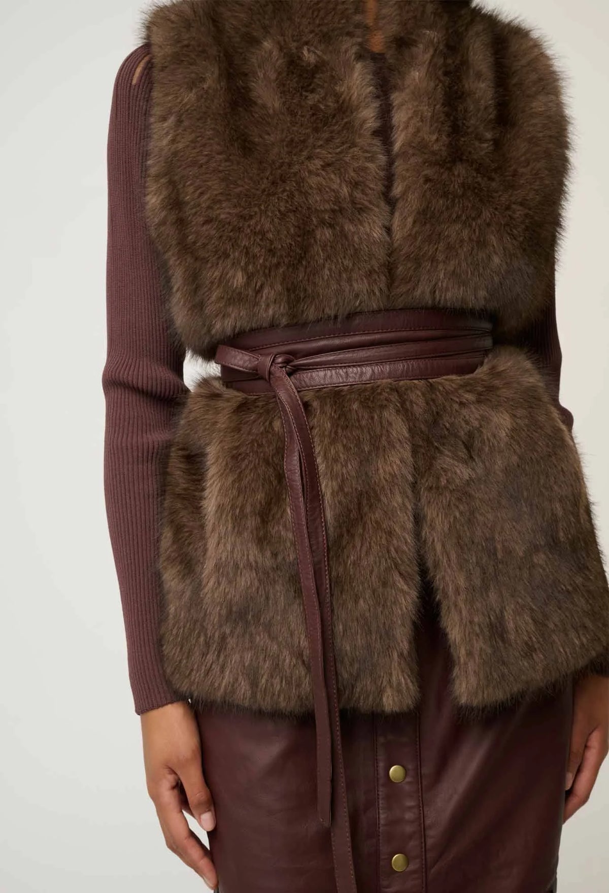 Hazel Faux Fur Vest - Walnut