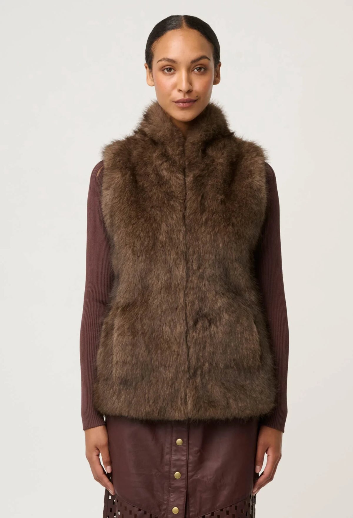 Hazel Faux Fur Vest - Walnut