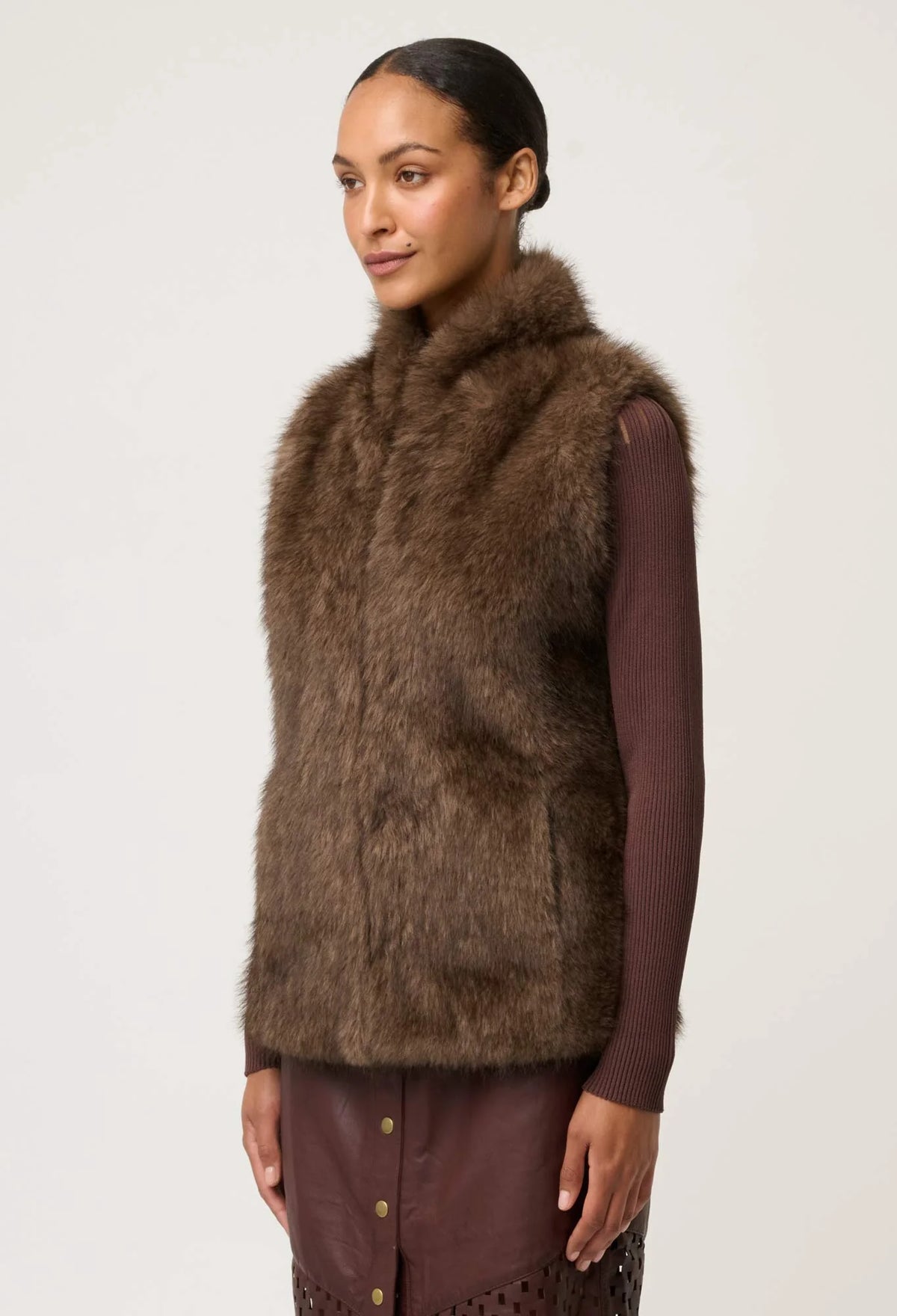 Hazel Faux Fur Vest - Walnut
