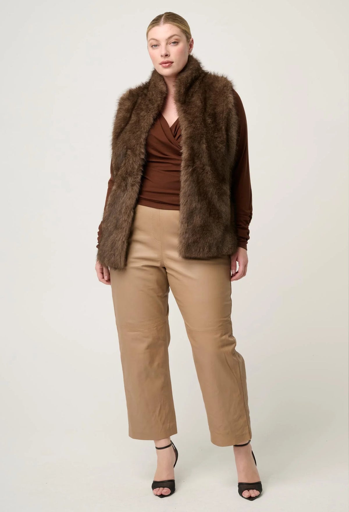 Hazel Faux Fur Vest - Walnut