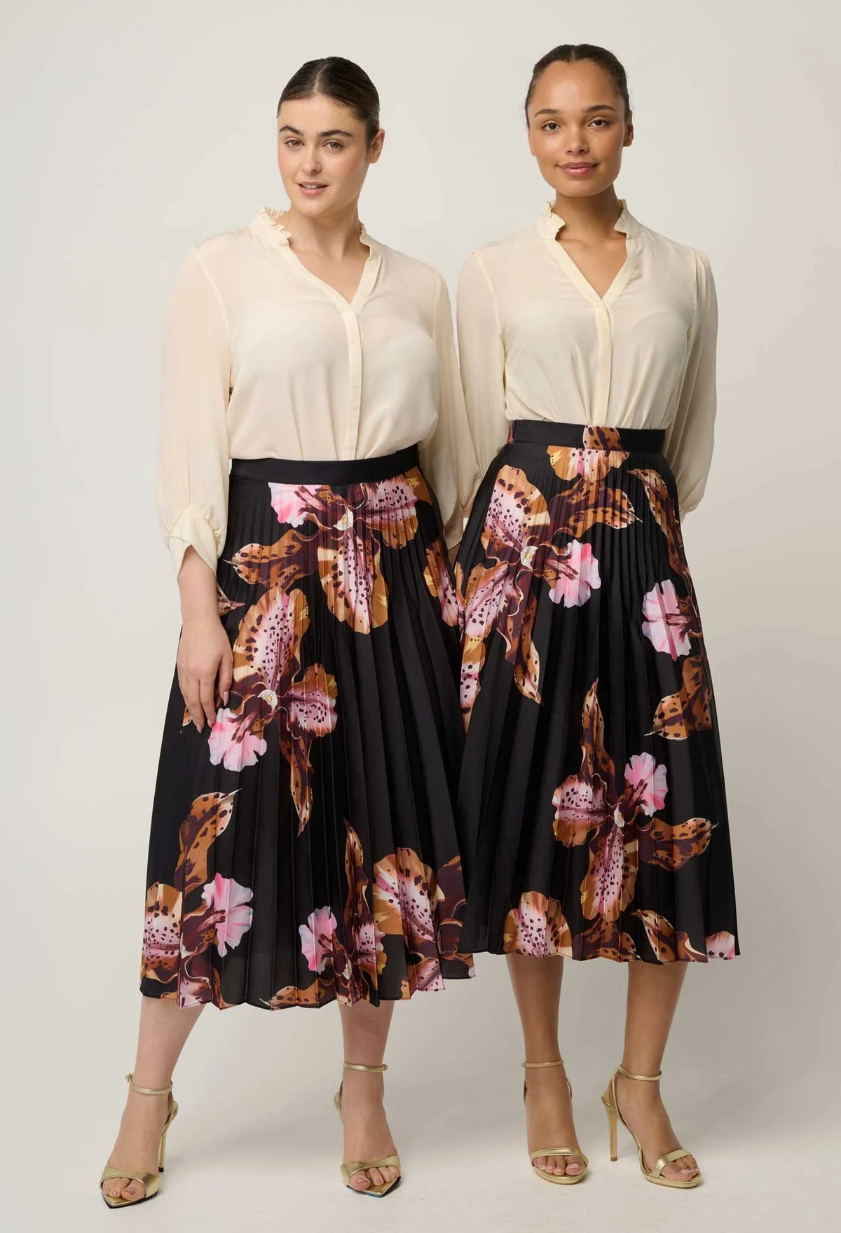 Black floral midi skirt
