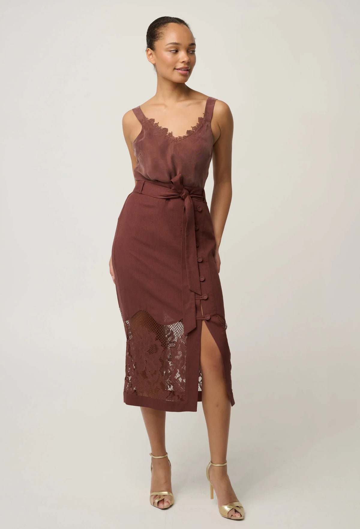 Solene Midi Skirt - Rosewood