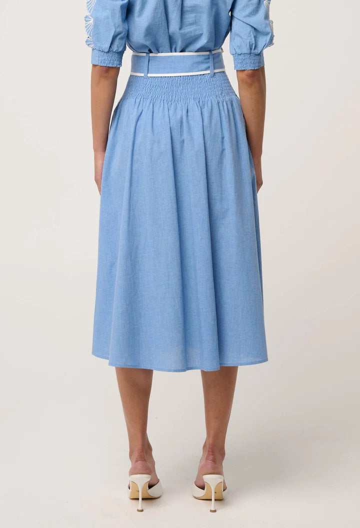 Selvia Cotton Chambray Skirt - Blue Chambray