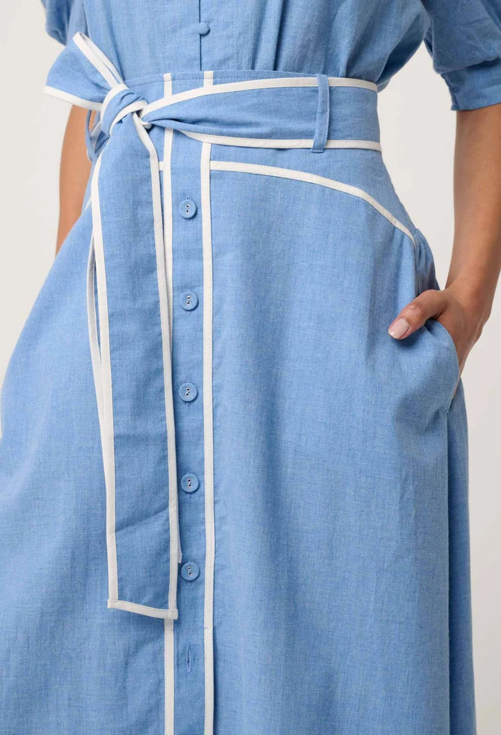 Selvia Cotton Chambray Skirt - Blue Chambray