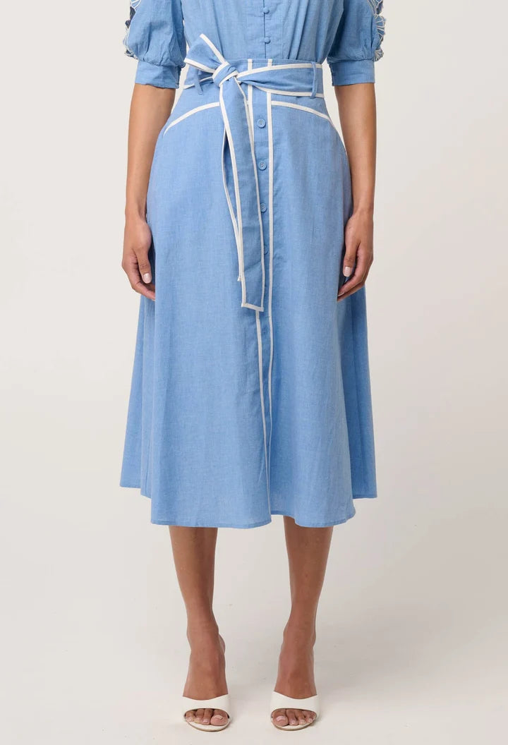 Selvia Cotton Chambray Skirt - Blue Chambray
