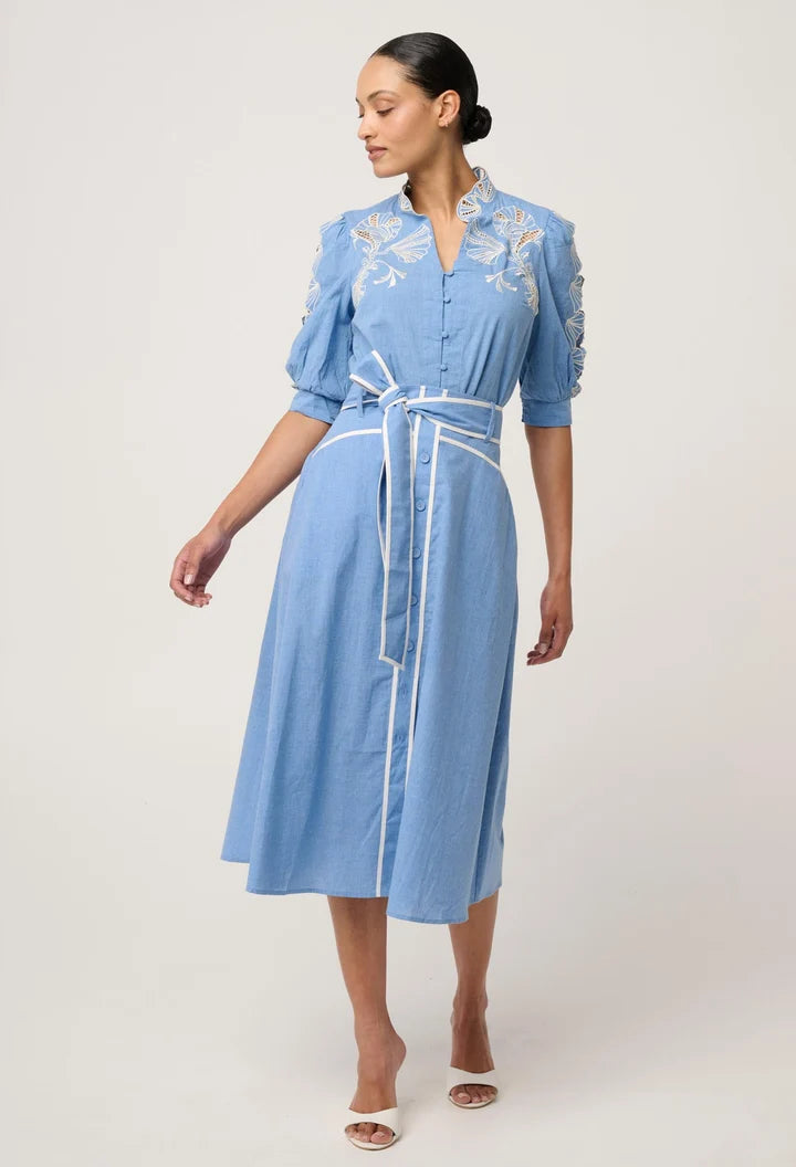 Selvia Cotton Chambray Skirt - Blue Chambray