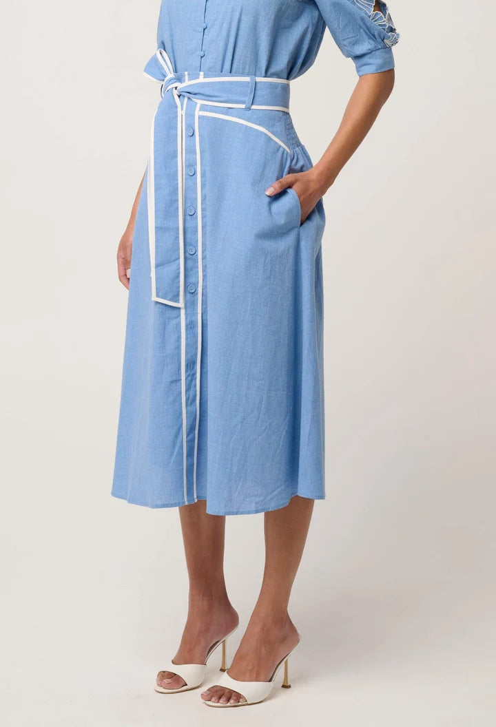Selvia Cotton Chambray Skirt - Blue Chambray