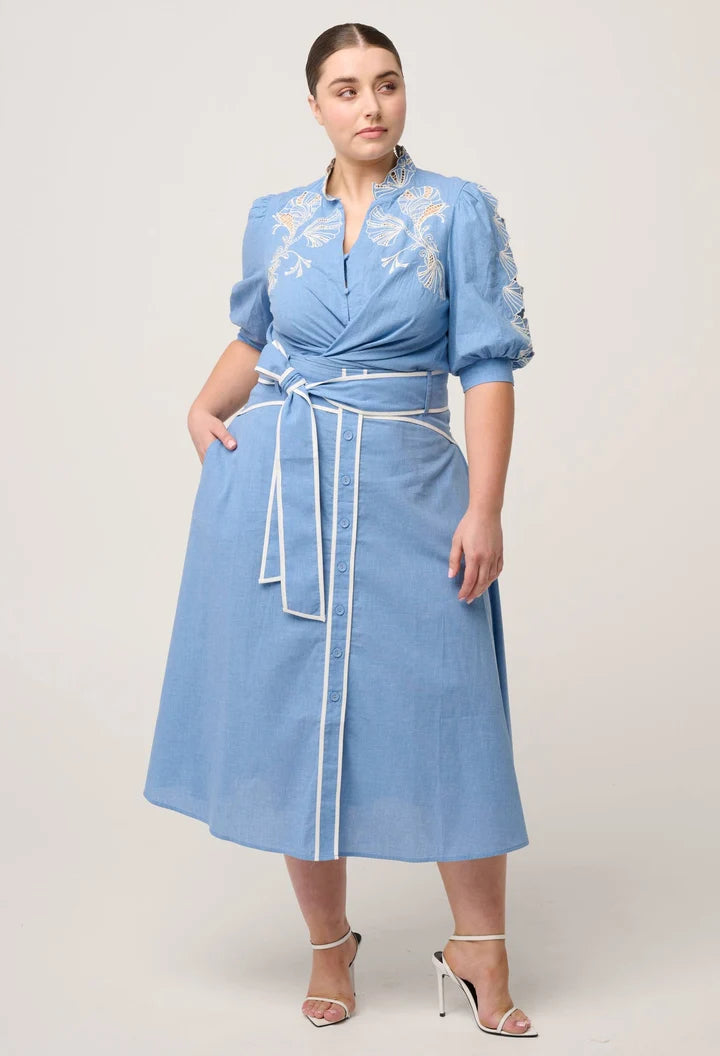 Selvia Cotton Chambray Skirt - Blue Chambray