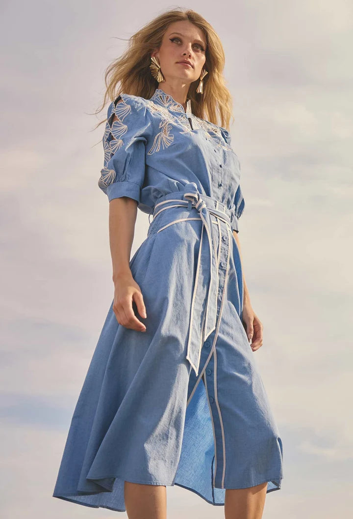 Selvia Cotton Chambray Skirt - Blue Chambray