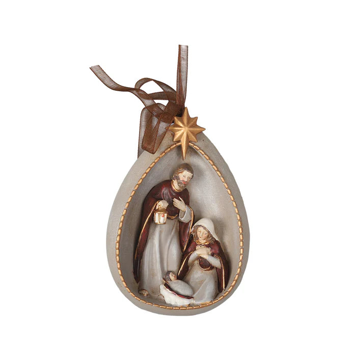 Resin Drop Shape Ornament with Holly Family