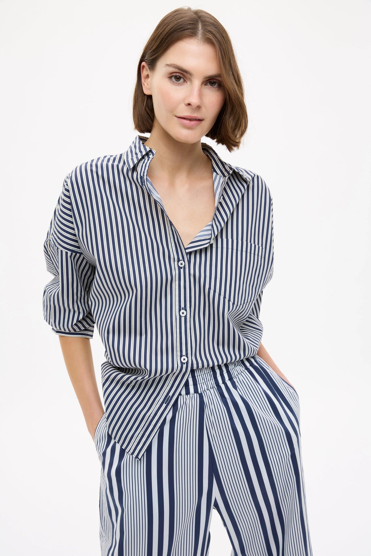 Chiara LS Shirt Stripes - Navy/Sponge/Natural