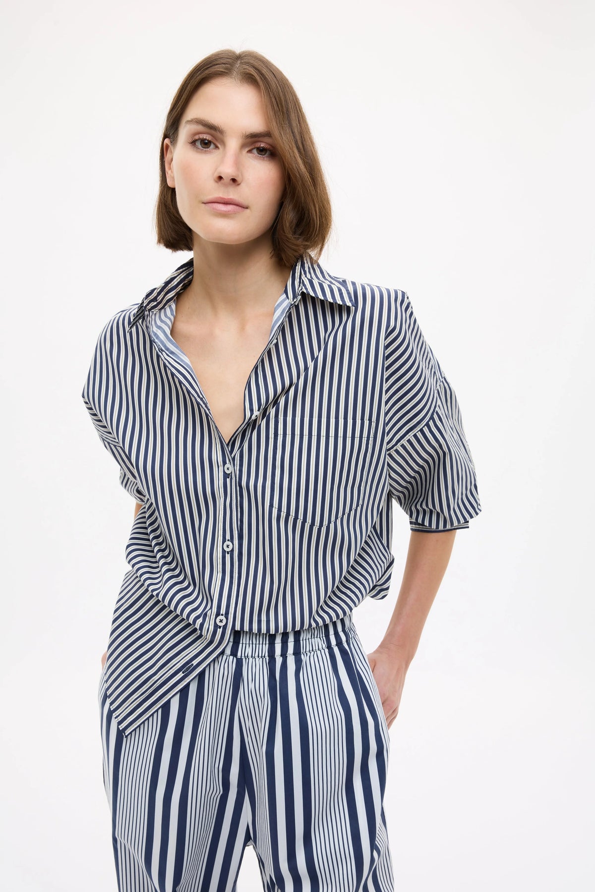 Chiara LS Shirt Stripes - Navy/Sponge/Natural