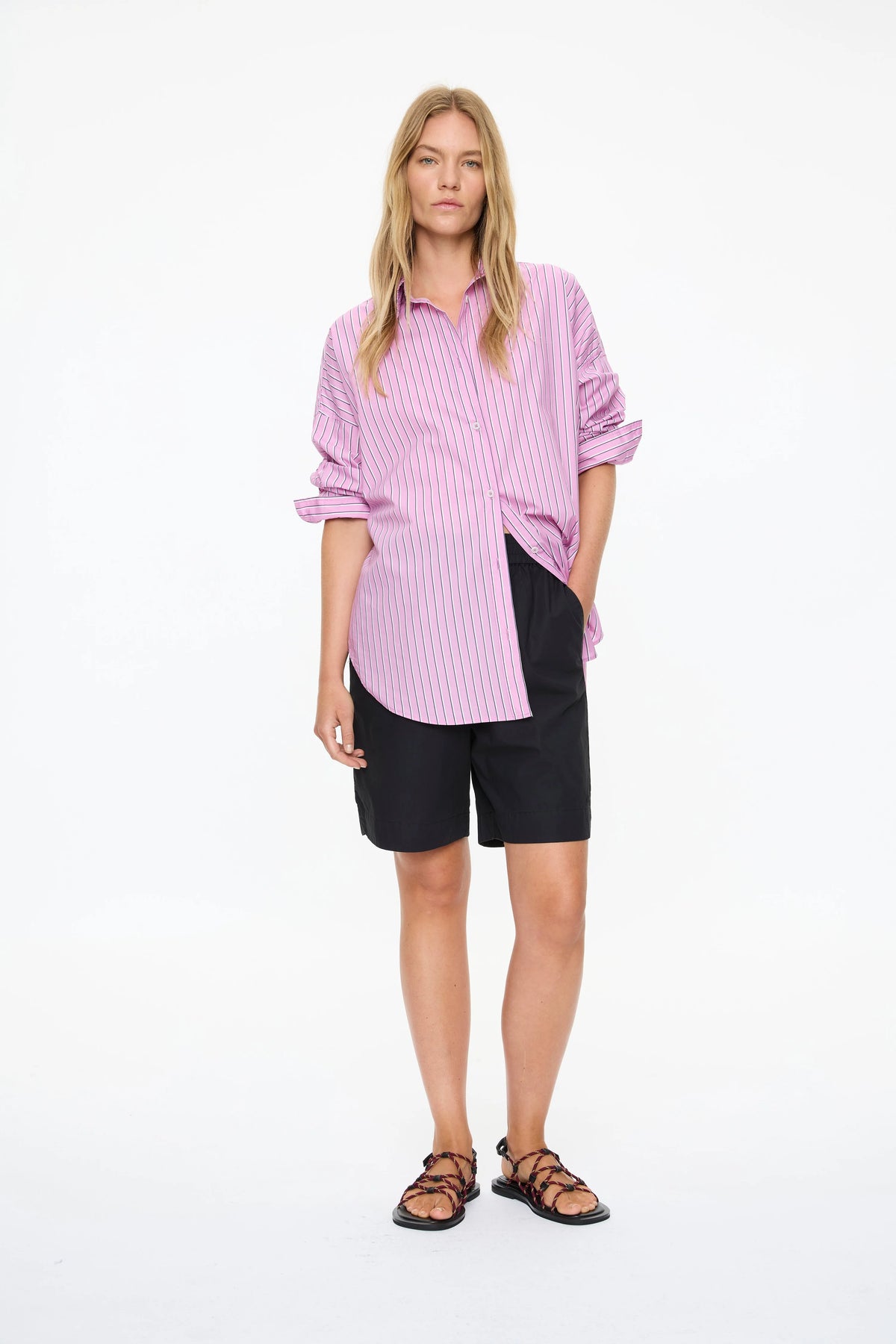 Mara Oversized LS Shirt - Rose Glow/Natural/Navy