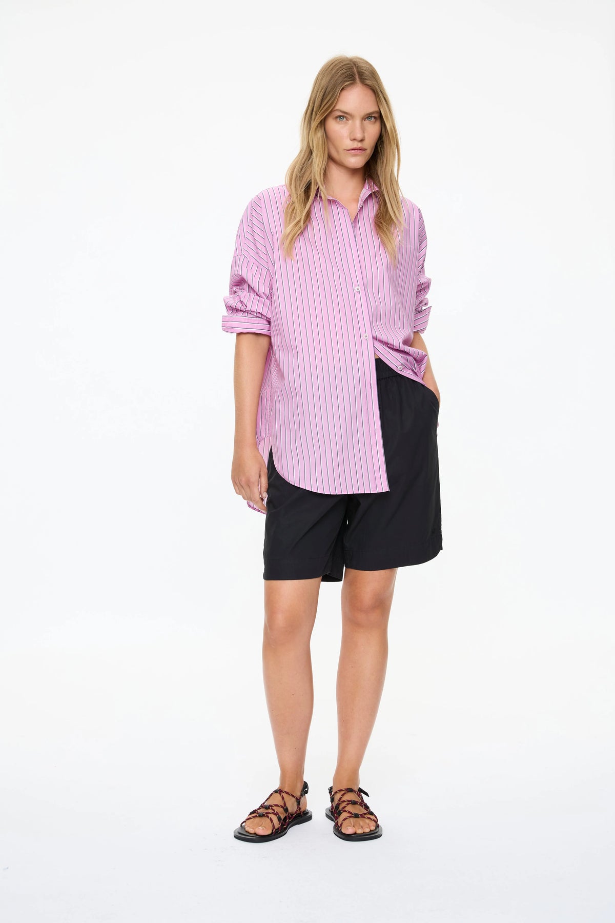 Mara Oversized LS Shirt - Rose Glow/Natural/Navy