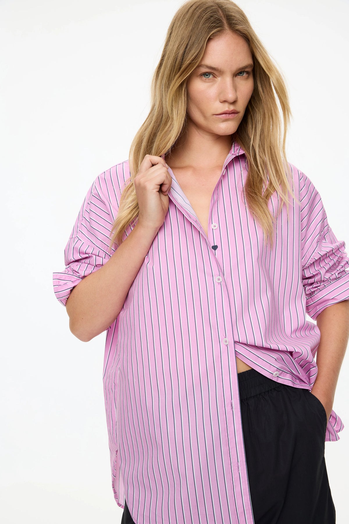Mara Oversized LS Shirt - Rose Glow/Natural/Navy