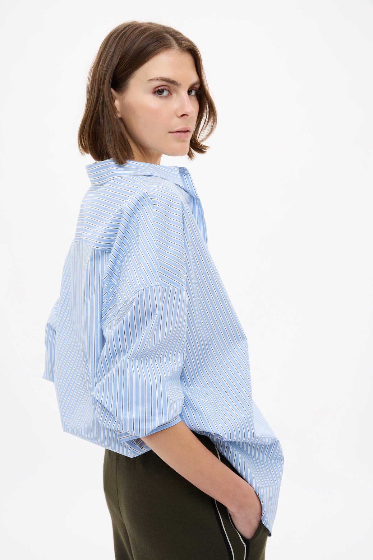 Mara Oversized LS Shirt - Sky/Natural/Navy