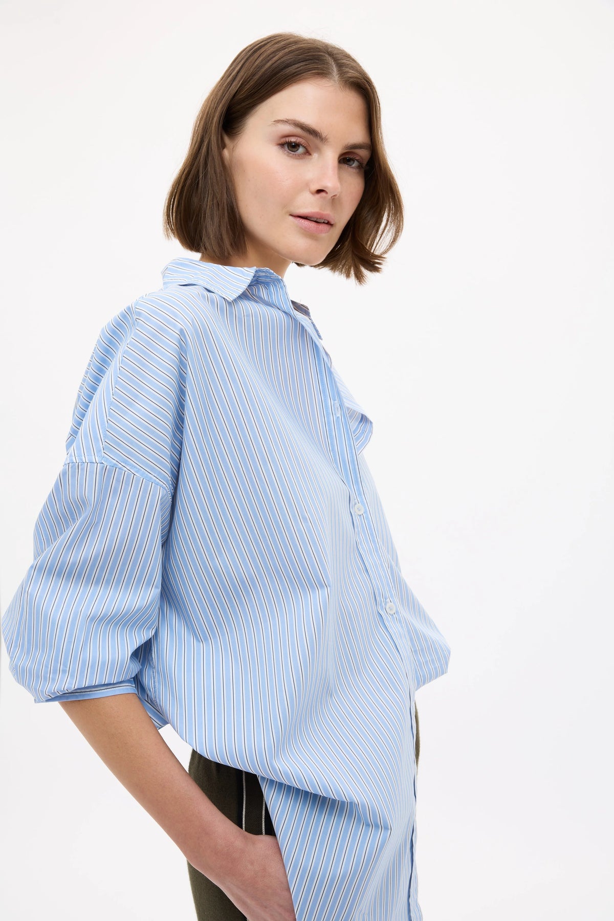 Mara Oversized LS Shirt - Sky/Natural/Navy