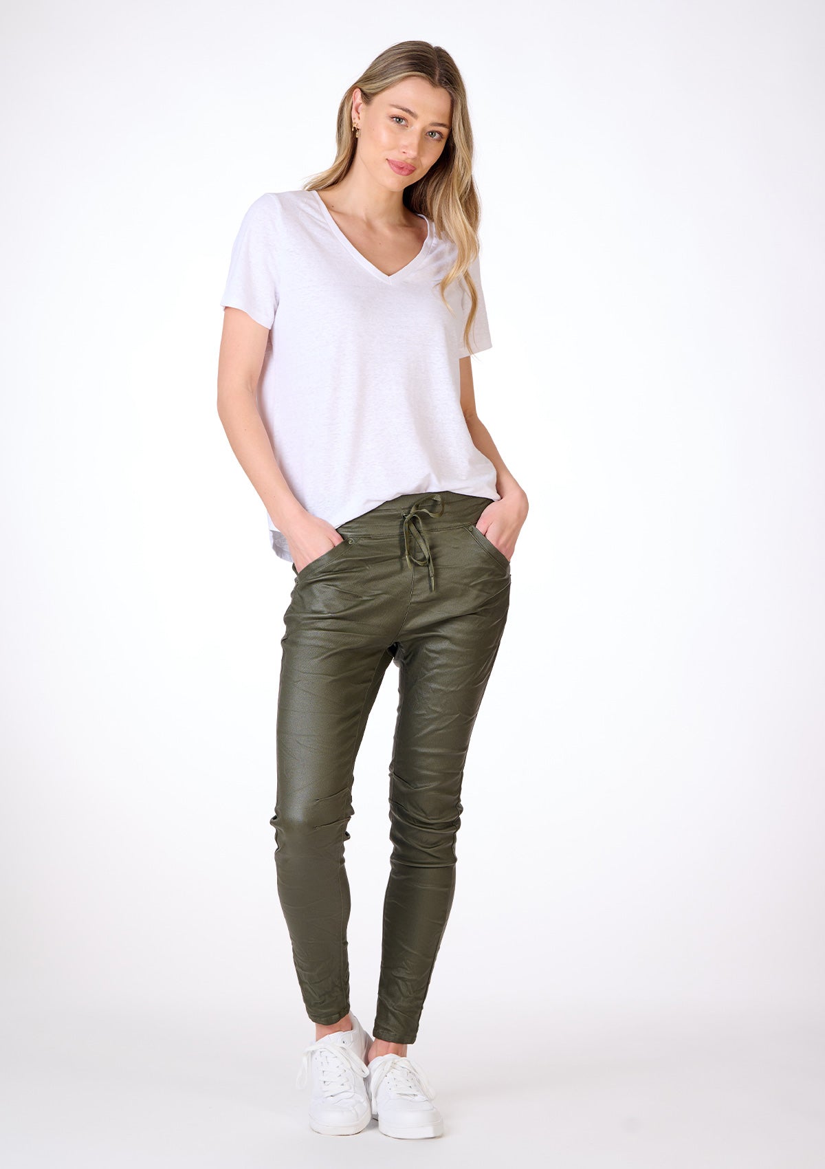 Bianco Silverbell Coated Pant - Olive