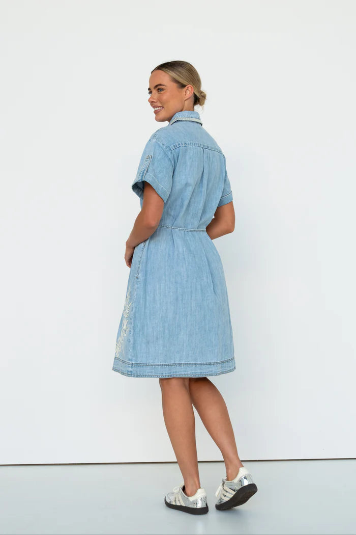 Embroidered Denim Dress