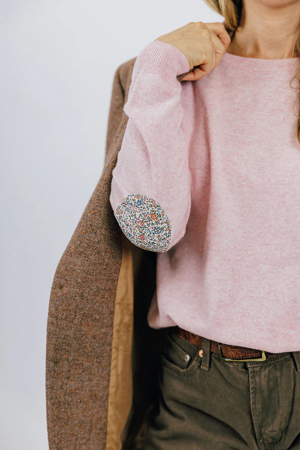 Swing Crew Knit w Liberty Patches - Pale Pink