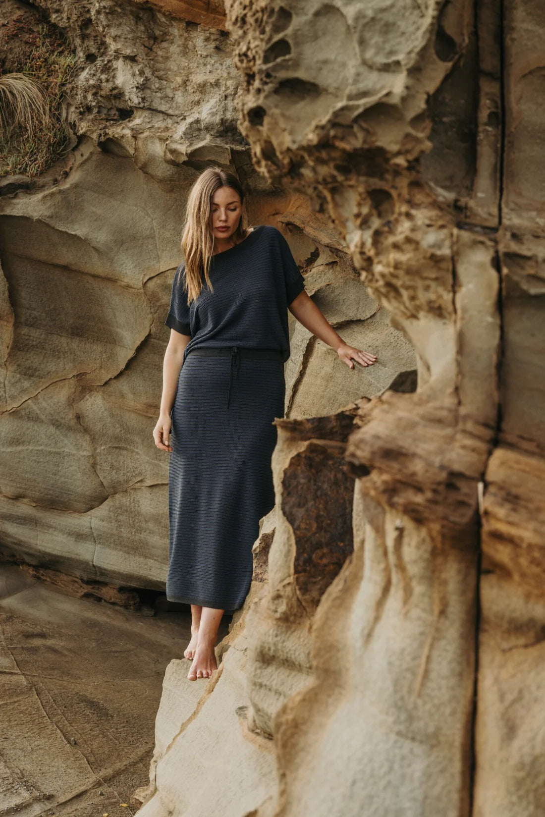 Lattice Knitted Skirt Pool/Charcoal