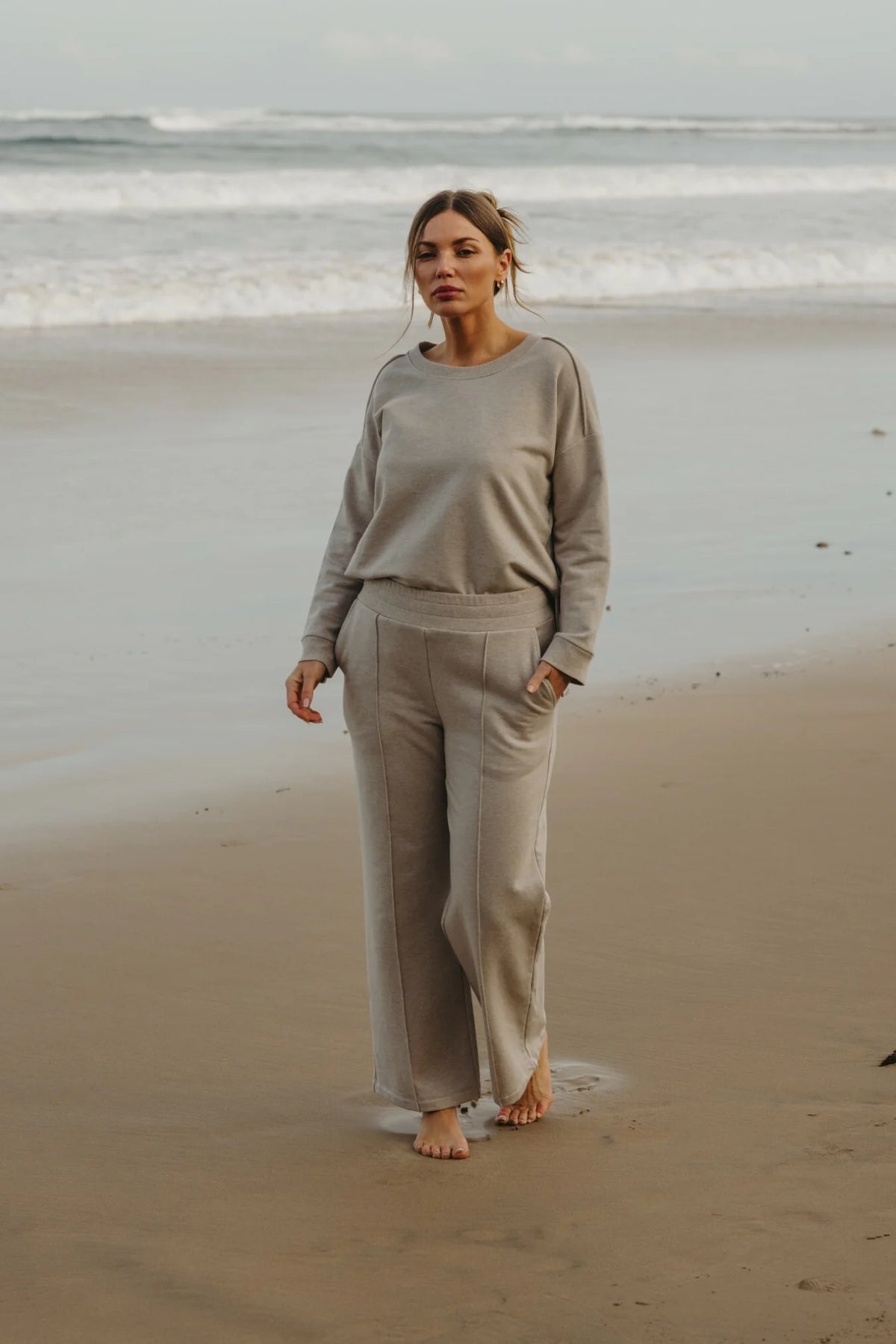 Wide leg cotton tackpant