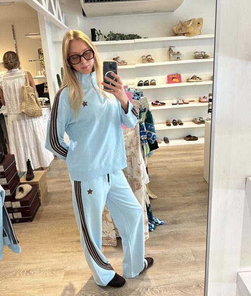 Funnel Neck Arm Stripe - Baby Blue/Choc Stripe