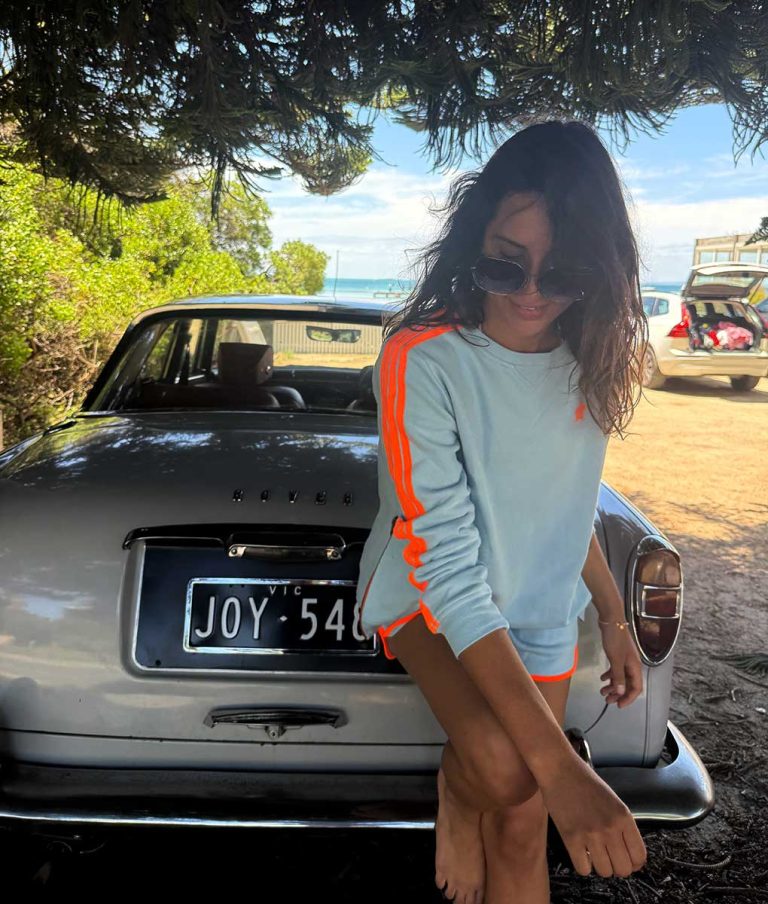 Arm Stripe Sweatshirt - Baby Blue / Orange