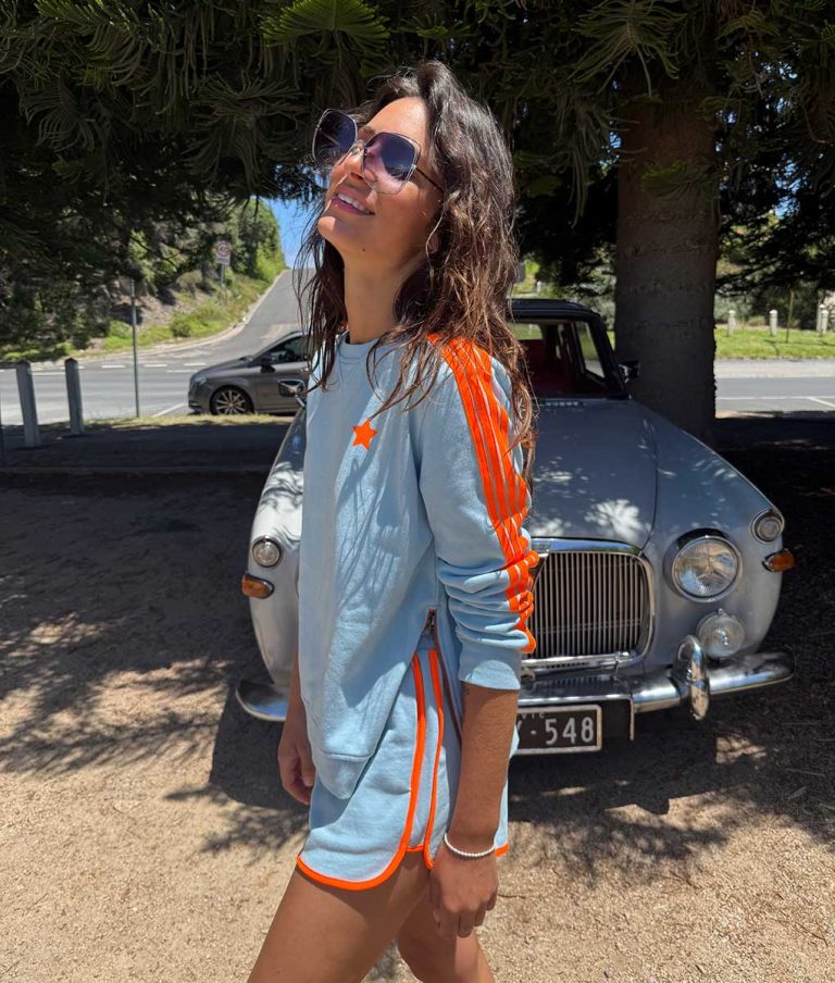 Arm Stripe Sweatshirt - Baby Blue / Orange