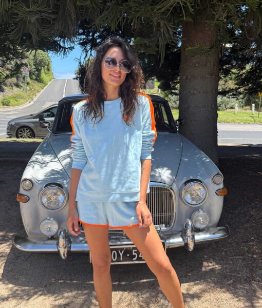 Arm Stripe Sweatshirt - Baby Blue / Orange