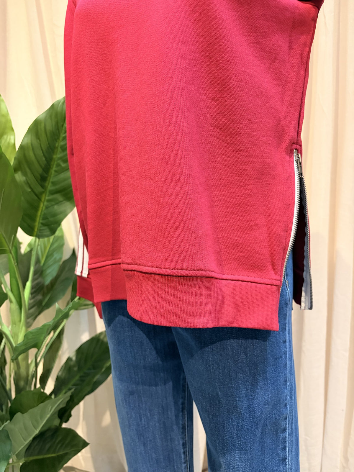 Arm Stripe Sweatshirt - Burgundy/White